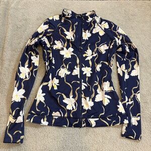 Une Piece Women's US 6 Floral Zip Rash Guard Navy Long‎ Sleeve Swim Jacket UPF